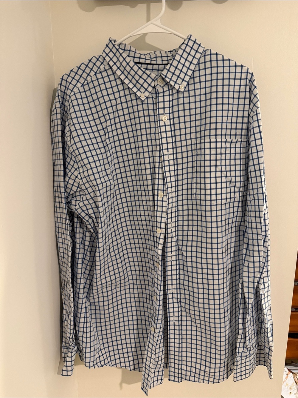 croft & barrow White Shirt with Blue Windowpane Grid